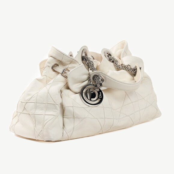 Christian Dior Le Trente White Cannage Leather Ruffle Tote - Picture 2 of 13